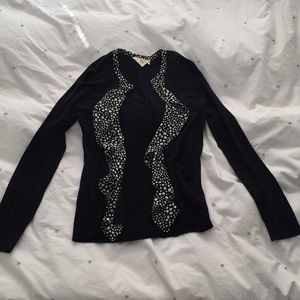 Navy Cardigan Sweater w Polka Dot trim Med - NWOT